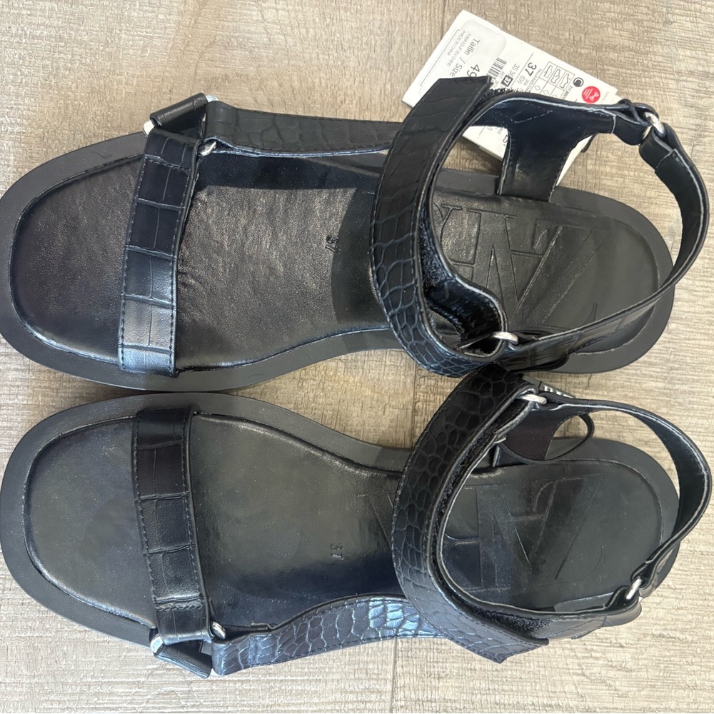 Zara Black Sandals with Adjustable Straps Size 37/6.5